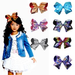 Nœuds à cheveux en forme d'échelle de sirène de 8 pouces, JOJO Bow pour bébés filles, grand arc-en-ciel coloré, pinces à cheveux pour enfants, accessoires de cheveux à la mode pour enfants