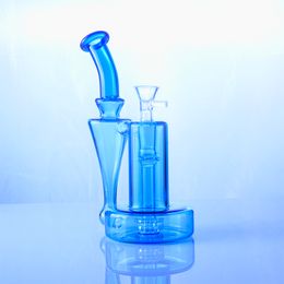 8 inch wetenschappelijke glazen bong blauwe unieke recycler dab rig douchekop glazen rookpijp met kom