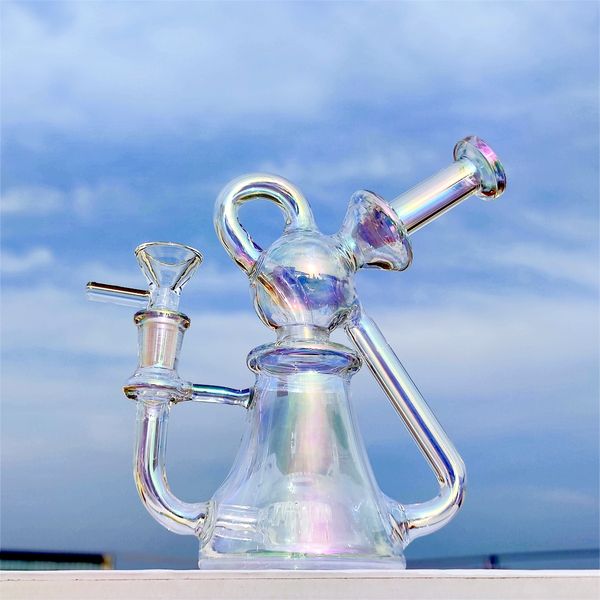 8 pulgadas Slim Portarble Tinted Rainbow Fab Egg Multi Color Hookah Glass Bong Dabber Rig Recycler Tubos de agua Bongs Tipón de humo de 14 mm Junta US US Warehouse