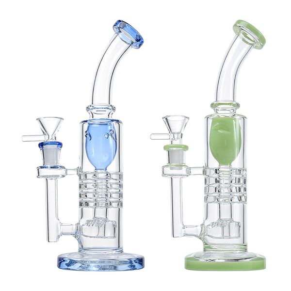 8 pulgadas Torus Hookahs Ratchet Perc Glass Barrel Perc Bongs de vidrio Cabezal de ducha invertido Tubos de agua 4 mm de espesor Grueso Vidrio Aceite Dab Rigs Con tazón 14 mm Hembra Jiont