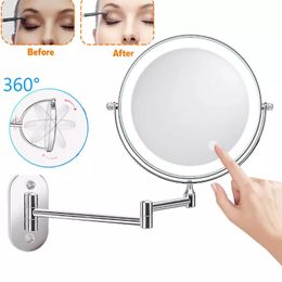 8 inch wand gemonteerde badkamer 2-gezicht LED make-up spiegel 10x vergroting verstelbare cosmetische spiegels raak dimmen spiegels aan