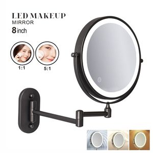 Espejo de maquillaje montado en la pared de 8 pulgadas Negro 3X10X Lupa 3 colores Luz LED Baño de doble cara Espejos cosméticos de afeitado inteligente y240228