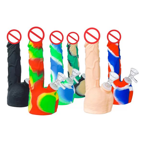 8 pulgadas pene masculino tubo de silicona pipas de agua pipa de agua con recipiente de vidrio espacio libre para fumar Dab Rigs irrompible plataforma petrolera Bongs