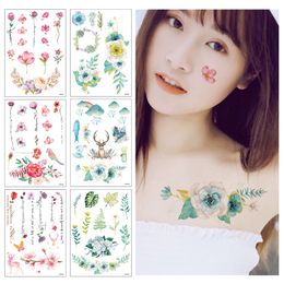 8 sortes aquarelle fleur tatouages temporaires Floral cerf mariage étanche jetable tatouage temporaire été tatouage autocollant