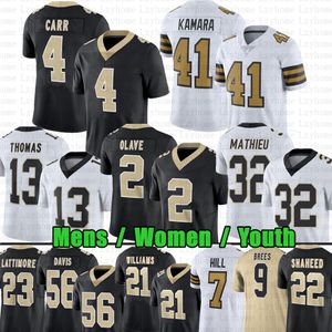 4 Derek Carr Alvin Kamara Football Jersey Jamaal Williams Chris Olave Taysom Hill Tyrann Mathieu Jimmy Graham Drew Brees Marshon Lattimore DeMario Davis Shaheed