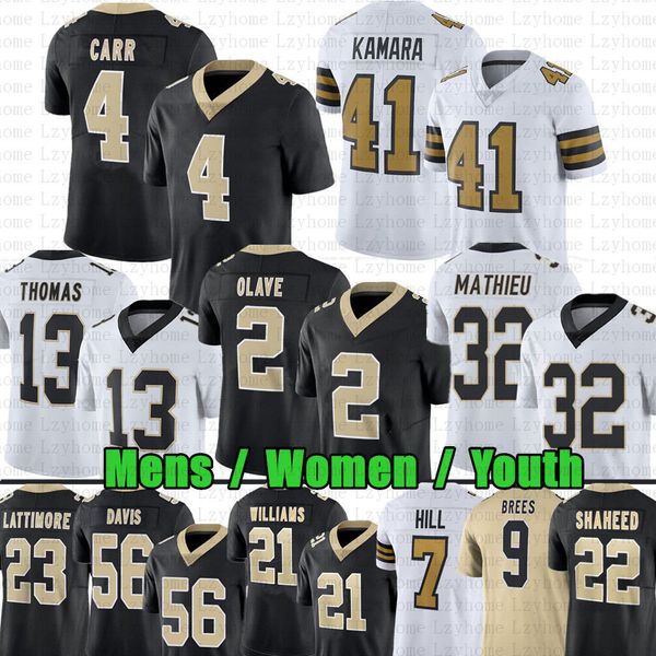 4 Derek Carr Alvin Kamara camiseta de fútbol Jamaal Williams Chris Olave Taysom Hill Tyrann Mathieu Jimmy Graham Drew Brees Marshon Lattimore Demario Davis Shaheed