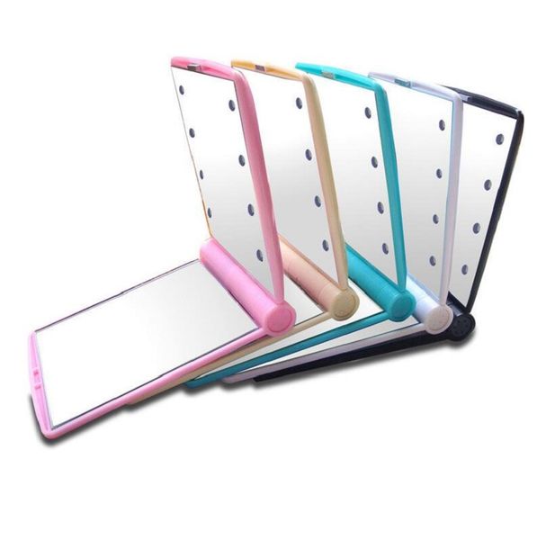 Miroir de maquillage à 8 Led avec lumière grossissante, petite poche Portable de voyage rose noir blanc, miroirs de vanité cosmétiques pliables