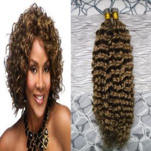 # 8 Marrón claro Brasileño de onda profunda cabello humano queratina cabello remy 100g / hebras brasileña virgen rizada inclino el cabello