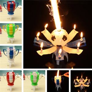 8 Light kaarsen Musical Romantic Birthday Candle Roterende voetbalbeker voetbal Musical Candle Happy Birthday Party Cake LL