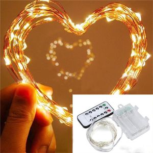 8 modes éclairés 50led 100led 200led guirlandes lumineuses en fil de cuivre avec télécommande à piles 5M 10M 20M Fairy Christmas Lights