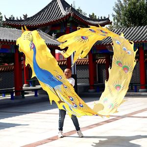 8 mètres Festival fête carré Performance motif paon danse chinoise Dragon ruban pour adultes lavable traditionnel Fitness Dragons accessoires