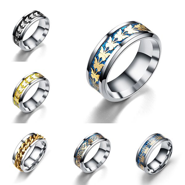 Bagues de couple incrustées de papillon de 8 MM, en acier inoxydable 316L, bijoux de motard Cool, tempérament Joker Style Rock, bague couronne pour hommes