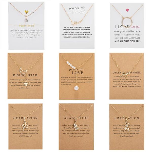 8 modèles de carte de vœux papillon perle lettre lune étoile pendentif collier femmes clavicule chaîne ras du cou Couple de mariage