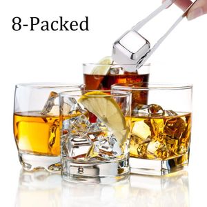 8-Emballés en acier inoxydable whisky pierre glaçons refroidisseurs pour accessoires de vin de whisky barware outils de bar portables fournitures de fête261o