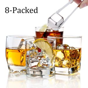 8 glaçons en pierre de whisky en acier inoxydable emballés refroidisseurs pour accessoires de vin de whisky barware outils de bar portables fournitures de fête288o