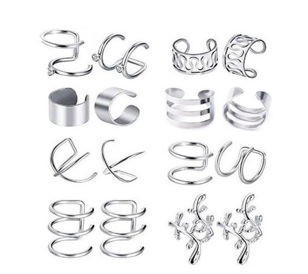 Ensemble de 8 paires de boucles d'oreilles Punk Men039s, sans perçage, Clip d'oreille, en acier inoxydable, ensemble de bijoux, Whole9768548