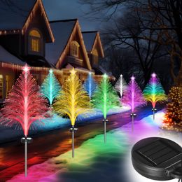 Lot de 8 lampes solaires d'extérieur pour sapin de Noël, 7 couleurs, imperméables, décorations extérieures de Noël, piquet de cour pour allée de Noël, patio, pelouse