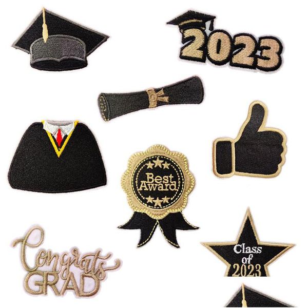 8 pièces classe de 2023 diplôme brodé félicitations Grad fer sur applique décorative emblème bricolage artisanat accessoires pour vêtements J