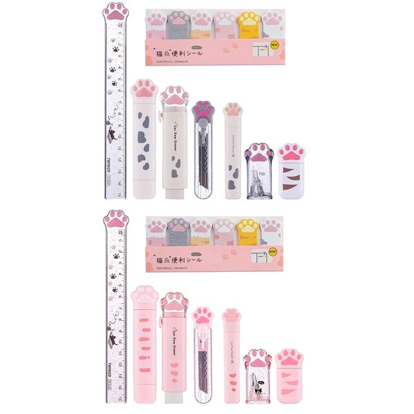 8 PCS Cat Cat Paw Stationery Set Kawaii School Supplies, y compris le pointeur de crayons Eraser réutilisable réutilisable durable (blanc)