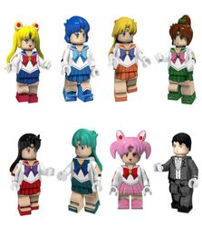 8 PCS Janpan Anime Sailor Moon Mars Júpiter Venus Mercury Chibi Chibi Neptuno Chiba Mamoru Tuxedo Mask Mini Action Figura Building6241329