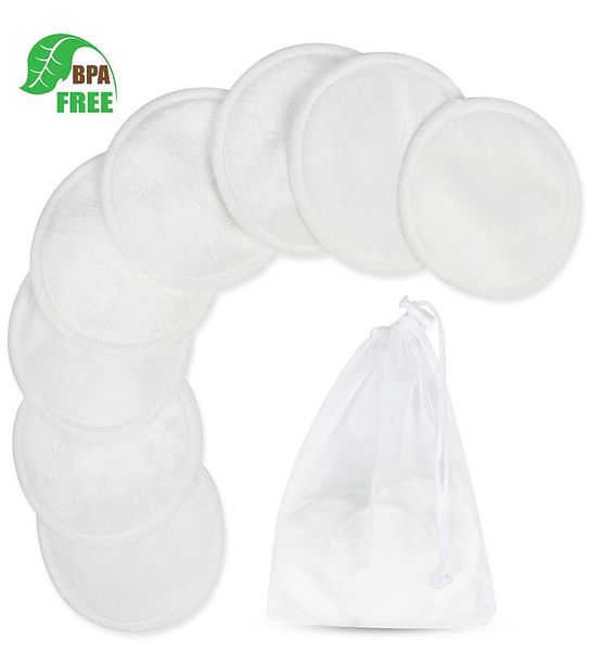 8 pièces tampons démaquillants lavables en Fiber de bambou coton lingette réutilisable pour enlever le maquillage du visage et des yeux Makeup8090584