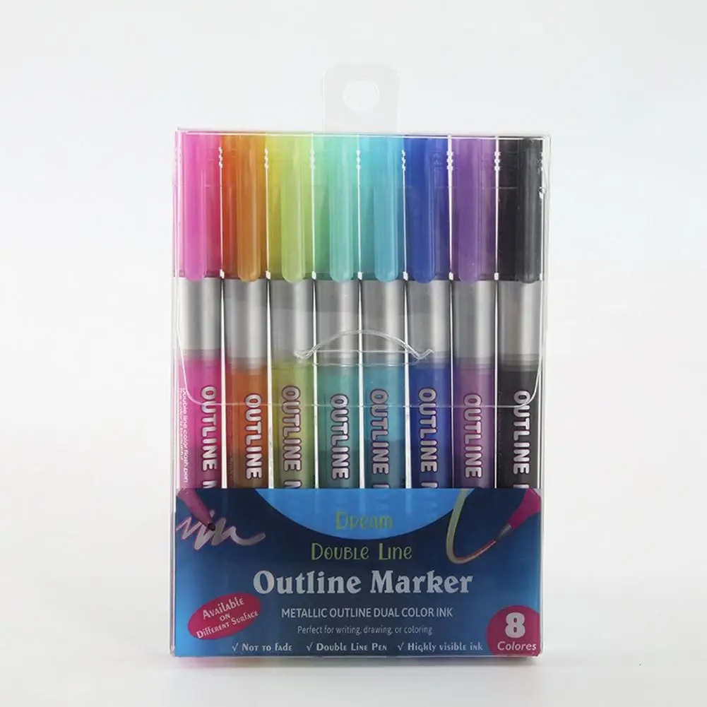 8 PCSアウトラインペンスムースインク出力8色のペイントスムーズな書き込みペン描画ペン描画ペンオフィス用