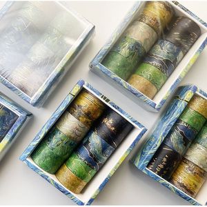 8 stks / set Gouden Stempelen Washi Tape Van Gogh Series Sterrennacht Bloemen Craft Decoratieve Adhesive Maskering Sticker KDJK2112 2016