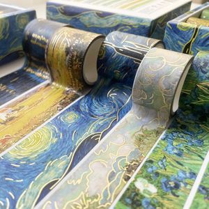 8 PCS / Set Gold Stamping Washi Tape Van Gogh Series Starry Night Floral Craft Adhesivo decorativo Etiqueta adhesiva escuela RRE12520