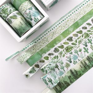 8 Pcs/Set Green Leaves Cactus Journal Washi Tape Set Adhesive Tape DIY Scrapbooking Sticker Label Masking Tapes Supplies 2016 JKXB2103