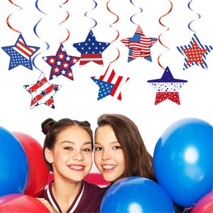8 unids/set Día Nacional Patriótico Shooting Stars Hangings Swirl Decorations 4th of July Presidents Day Party Decor XBJK2306