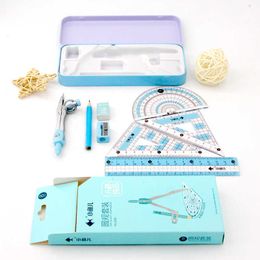 8 PCS/establecer el triángulo de dibujo Protractor Braser Compasses Conjunto de reglas de matemáticas para estudiantes suministros escolares 2 colores