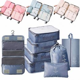 8 pièces/ensemble sac de rangement de voyage pour vêtements sacs à cordon d'emballage Cube Lage paquet pliable organisateur sacs à dos H1wv #