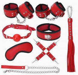 8 PCSSet Kit Mond Ball Plug Leather Lederen Honden Kraag Slaaf Pols Enkle Cuffs Oogmasker WHIPS in volwassen games fetisj sex speelgoed bondage For1712350