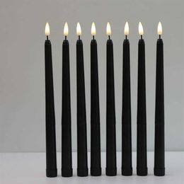 8 pièces noir sans flamme lumière vacillante LED à piles bougies votives de Noël 28 cm de long faux chandeliers pour mariage H238h