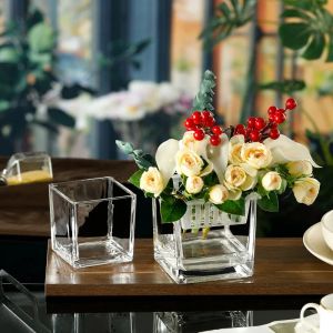 8 pièces en verre carré Vase 6x 6 x 6 pouces en vase transparent en vase de mariage vase Vase Vase flottante Colgdlers de mariage Conteneur floral