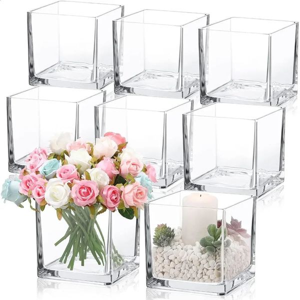 8 pièces en verre carré Vase 6x 6 x pouces cube clair de mariage fleur de mariage flottante des bougeoirs à la maison décoration de salle de décoration 240420
