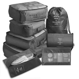 8 pièces Organisateurs de voyages Sacs de rangement Suise d'emballage Set de rangement Cois de rangement portable Organisateur de bagages Centor
