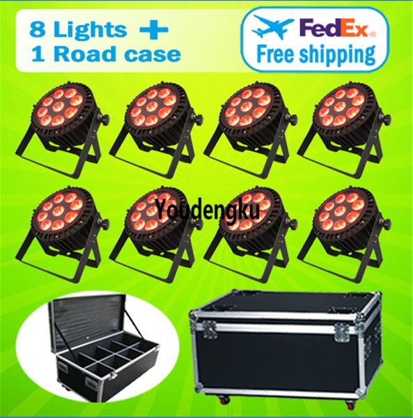 8 piezas con caja de vuelo mini luz de escenario impermeable ip65 rgbw led dmx 9X12W flat par 4in1 led par iluminación