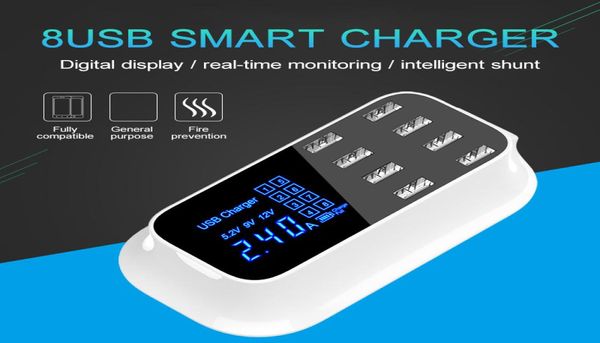 8 Port Smart USB Chargeur Adaptateur Station Hub Led Affichage Mobile Téléphone Tablette Chargeur Mural Universel De Bureau Prise De Courant EU AU4928213