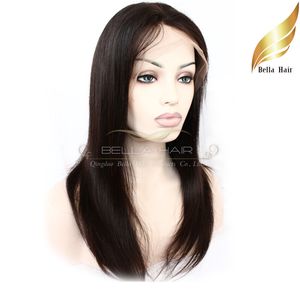 Perruque Full Lace Wig brésilienne naturelle, cheveux humains, avec peignes et Stretch, couleur naturelle, lisse et soyeux, bonnet moyen, Bellahair