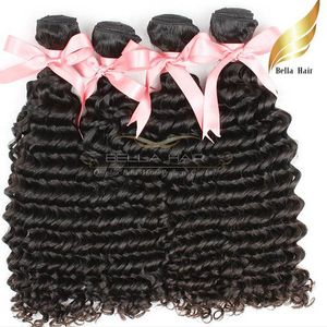 Peruviaanse Braziliaanse Maleisische Diepe Wave Hair Extensions Virgin HumanHair Weeft Bundel 3 Stks / partij Natuurlijke Kleur Bellahahair