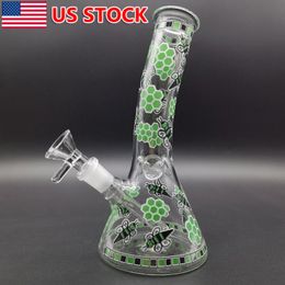 8 "Bong de vidrio Rod Bee Print Fumar AGUA Tubería Hookah Bee Bongs de vidrio Vaso + Tazón