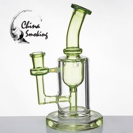 Pipa ad acqua per bong in vetro da fumo da 8 pollici con ciotola 14 impianti di perforazione dell'olio per giunti femminili colore verde