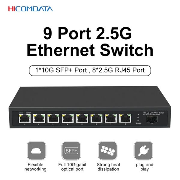 HICOMDATA 8 Rj45 2.5G Port 1 SFP + 10Gigabit Port de liaison montante commutateur Ethernet 2.5G BASE-T commutateur réseau