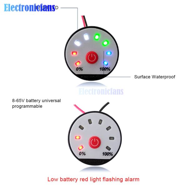 8 segmento indicador de batería LED 4.2V 7.4V 12V 16.8V 22V 24V 36V LED LED Batería Litio Indicador Nivel de alimentación Medidor de visualización