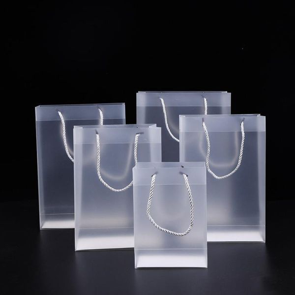 Bolsas de regalo de plástico de PVC esmerilado de 8 tamaños con asas, bolsa de PVC transparente impermeable, bolso transparente, favores de fiesta, papel de regalo