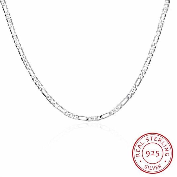 8 tamaños disponibles Plata de Ley 925 auténtica collar de cadena Figaro de 4mm mujeres hombres niños 40 45 50 60 75 cm joyería Kolye Collares12927