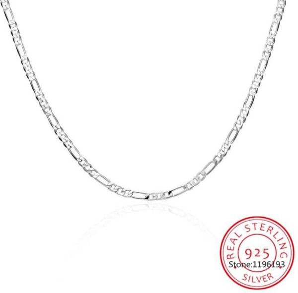 8 tamaños disponibles Plata de Ley 925 auténtica collar de cadena Figaro de 4mm mujeres hombres niños 4045506075cm joyería Kolye Collares6804404