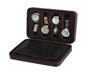 8 fente portable noire en fibre de carbone en cuir Pu Watch Zipper Rangement Sac de rangement Jewlerery Box Box Sac personnalisé Gift 2799070