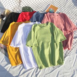 8 Solid Color Cotton T -shirt Women S 4xl Harajuku Witte vrouwen S T -shirt Femme O Nek Koreaanse zomer Top Basic T -shirt Drop 220628
